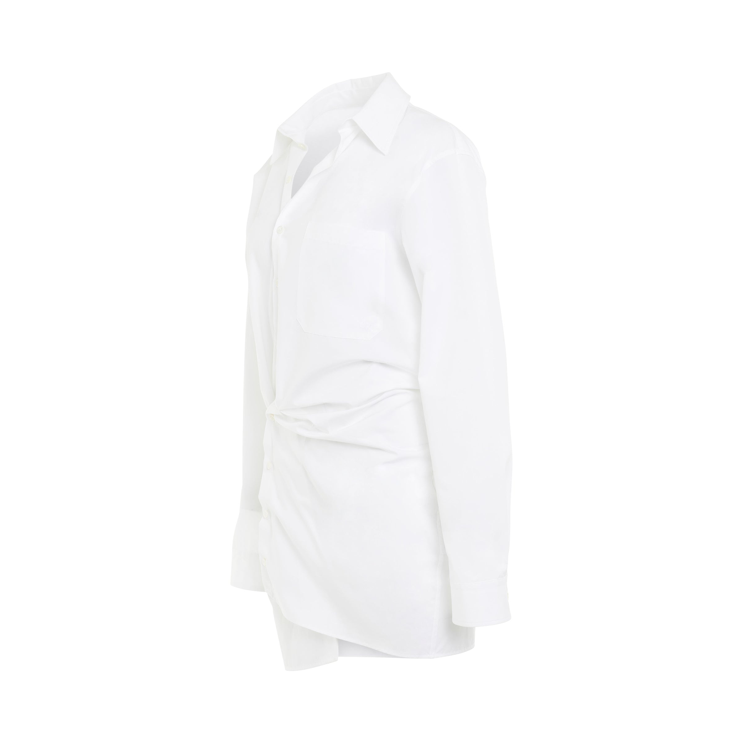 Poplin Twist Shirt Dress in White - 2