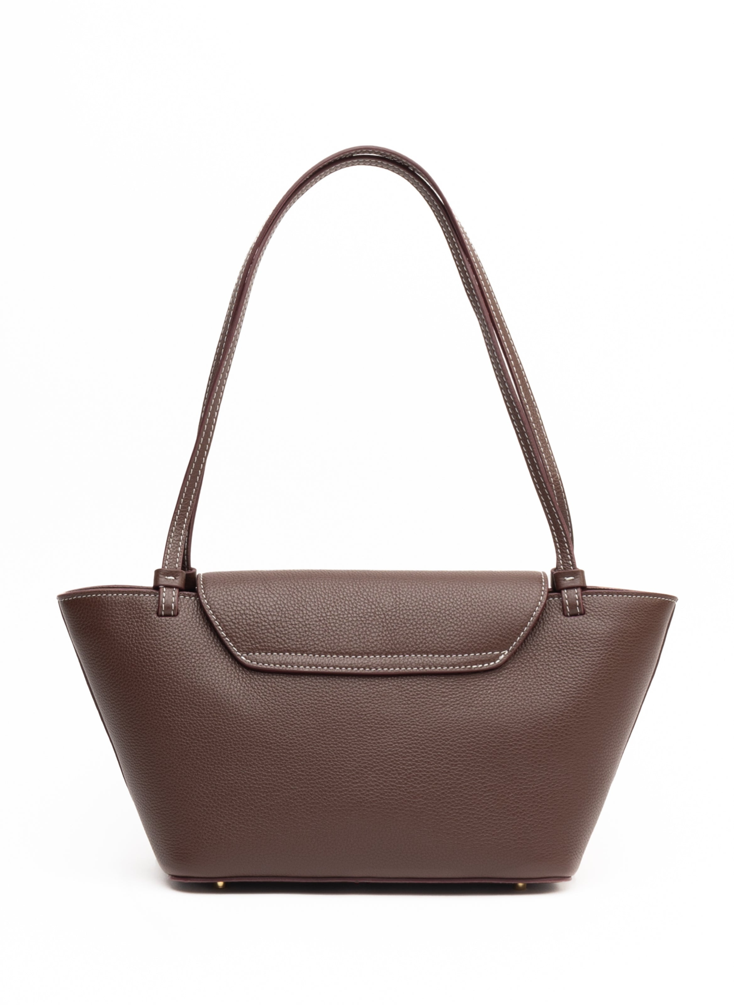 Courrier Tote Pebbled Leather Dark Brown/White Stitching - 3