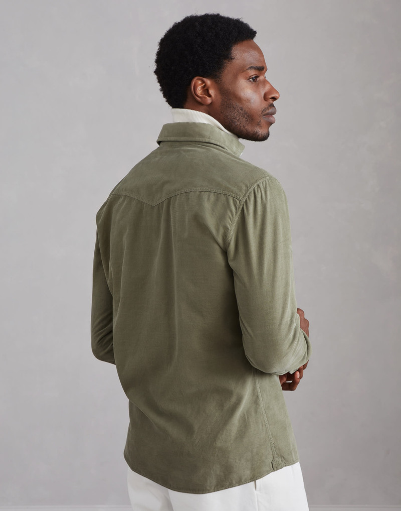 Brunello Cucinelli Garment-dyed easy fit western shirt in narrow wale corduroy outlook