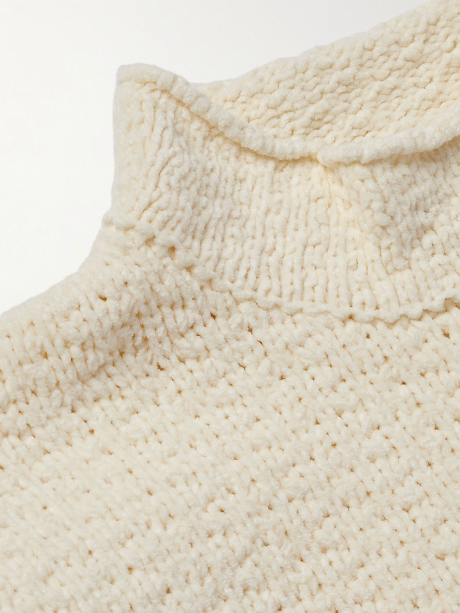 Logo-Appliquéd Cotton-Chenille Mock-Neck Sweater Ivory - 4