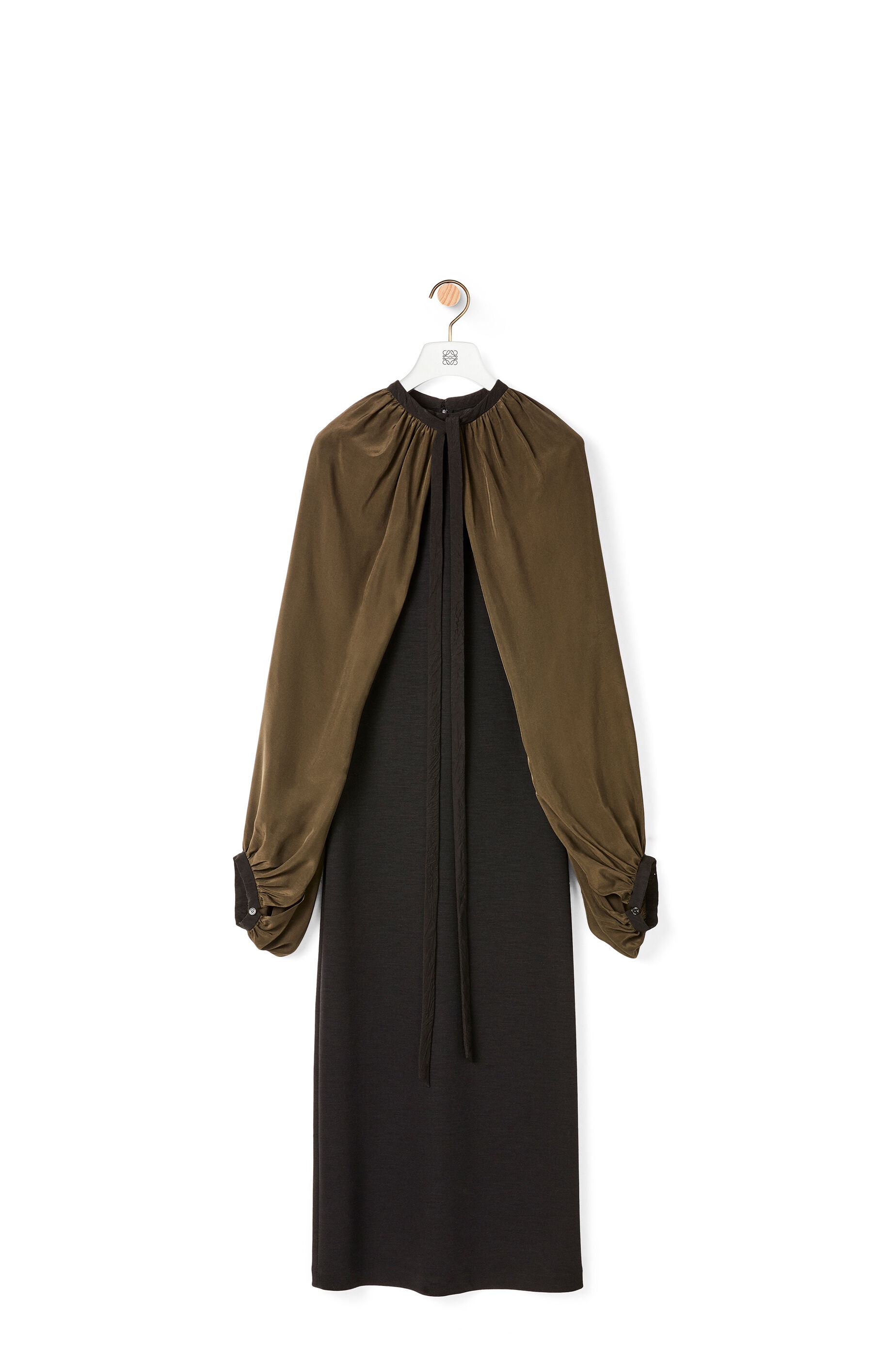 Cape sleeve dress in wool and viscose - 1