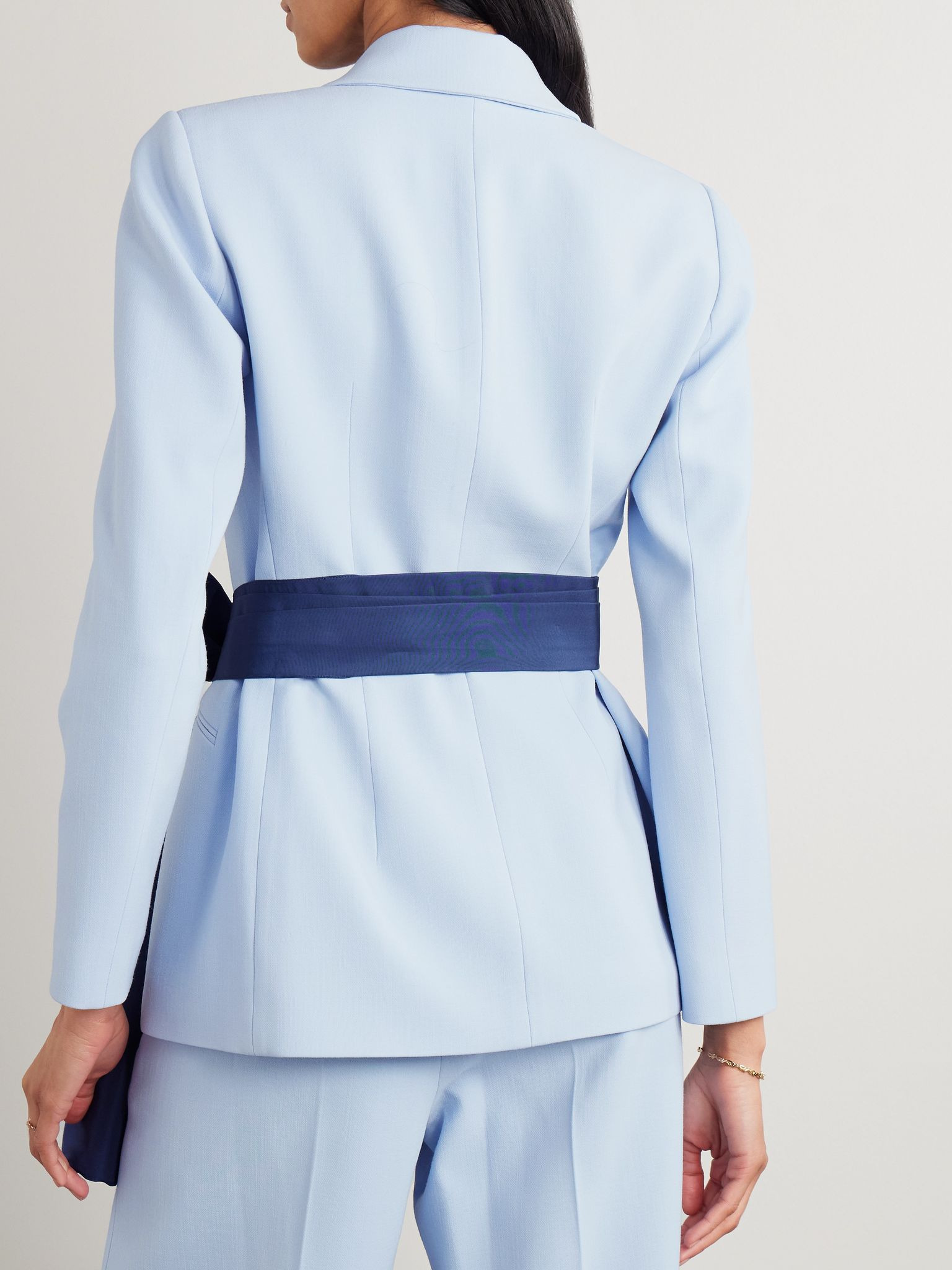 Belted wool-blend crepe blazer Blue - 4