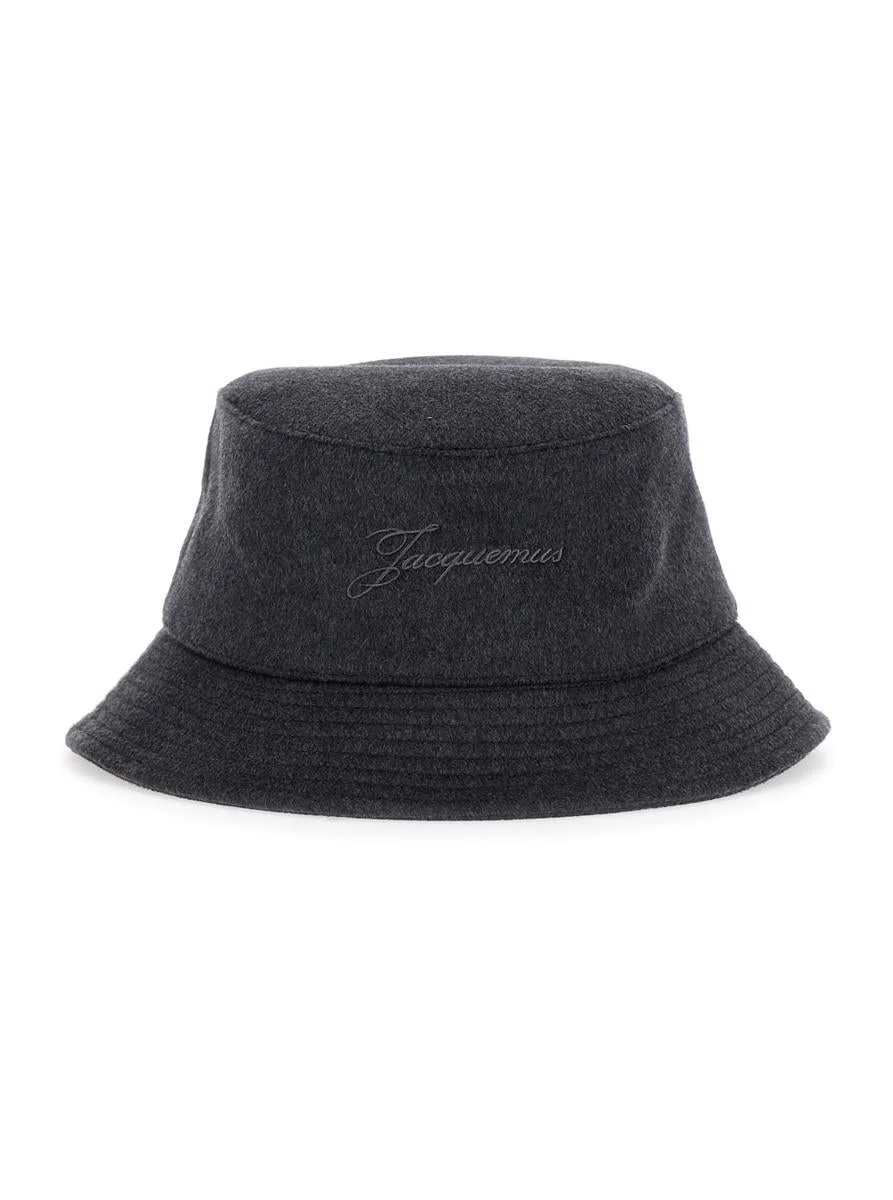 Jacquemus 'Le Bob Cachemiro' Grey Bucket Hat With Logo Lettering Embroidery On The Front And Ribbed - 1