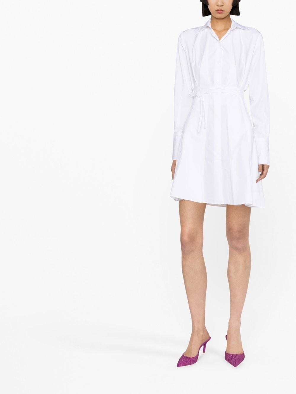 pleat-detail mini shirtdress - 2