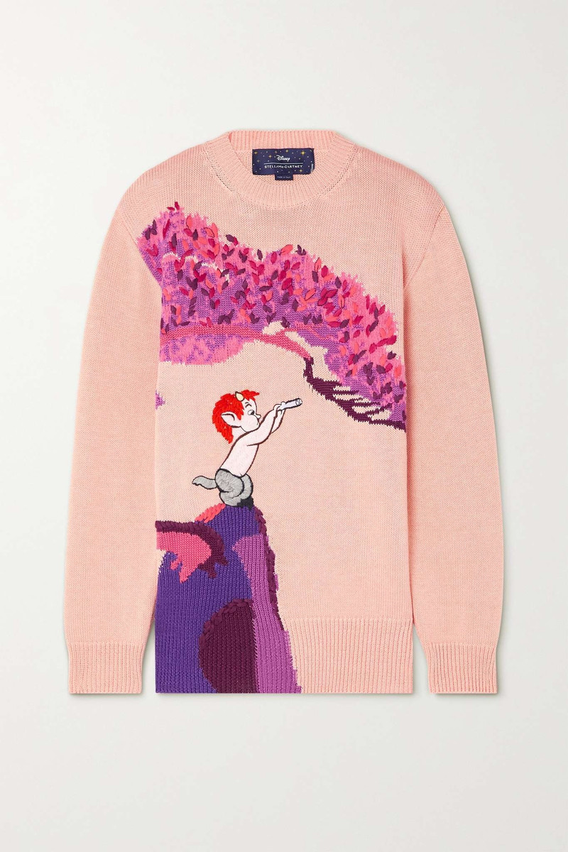 + Disney embroidered intarsia-knit cotton-blend sweater 1