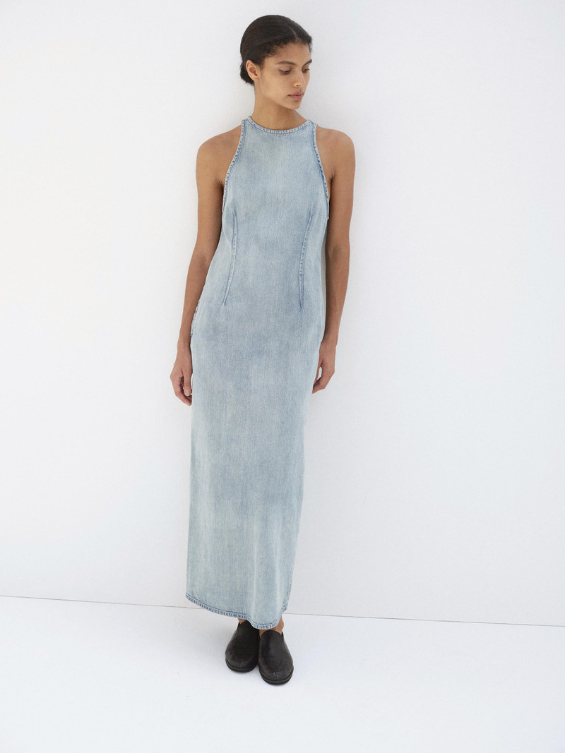 AURALEE FADED SELVEDGE LIGHT DENIM DRESS outlook
