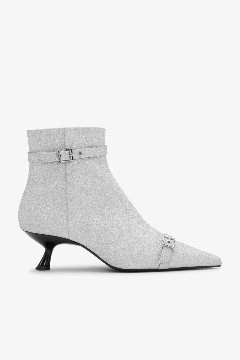SILVER GLITTER EYELETS KITTEN HEEL BOOTS 1