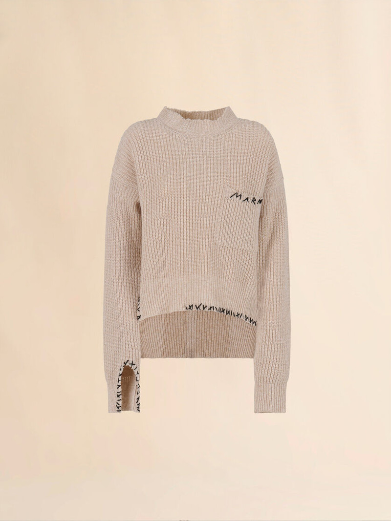 OAT MOULINÉ WOOL SWEATER WITH MARNI MENDING 1