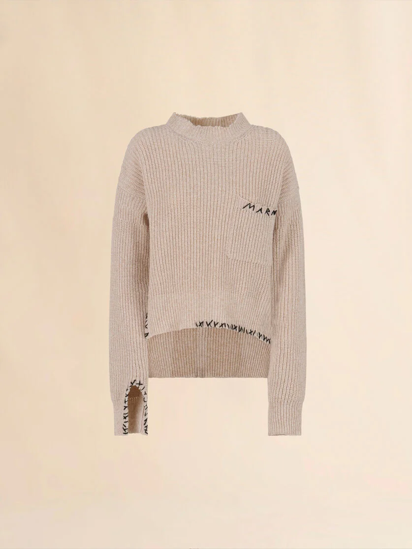 OAT MOULINÉ WOOL SWEATER WITH MARNI MENDING - 1