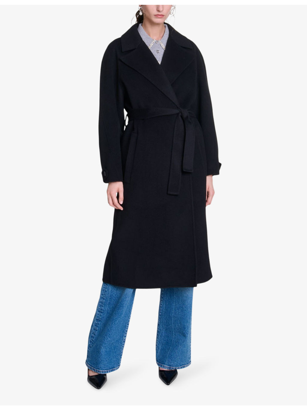 Notched-lapels detachable-belt regular-fit wool-blend coat - 2