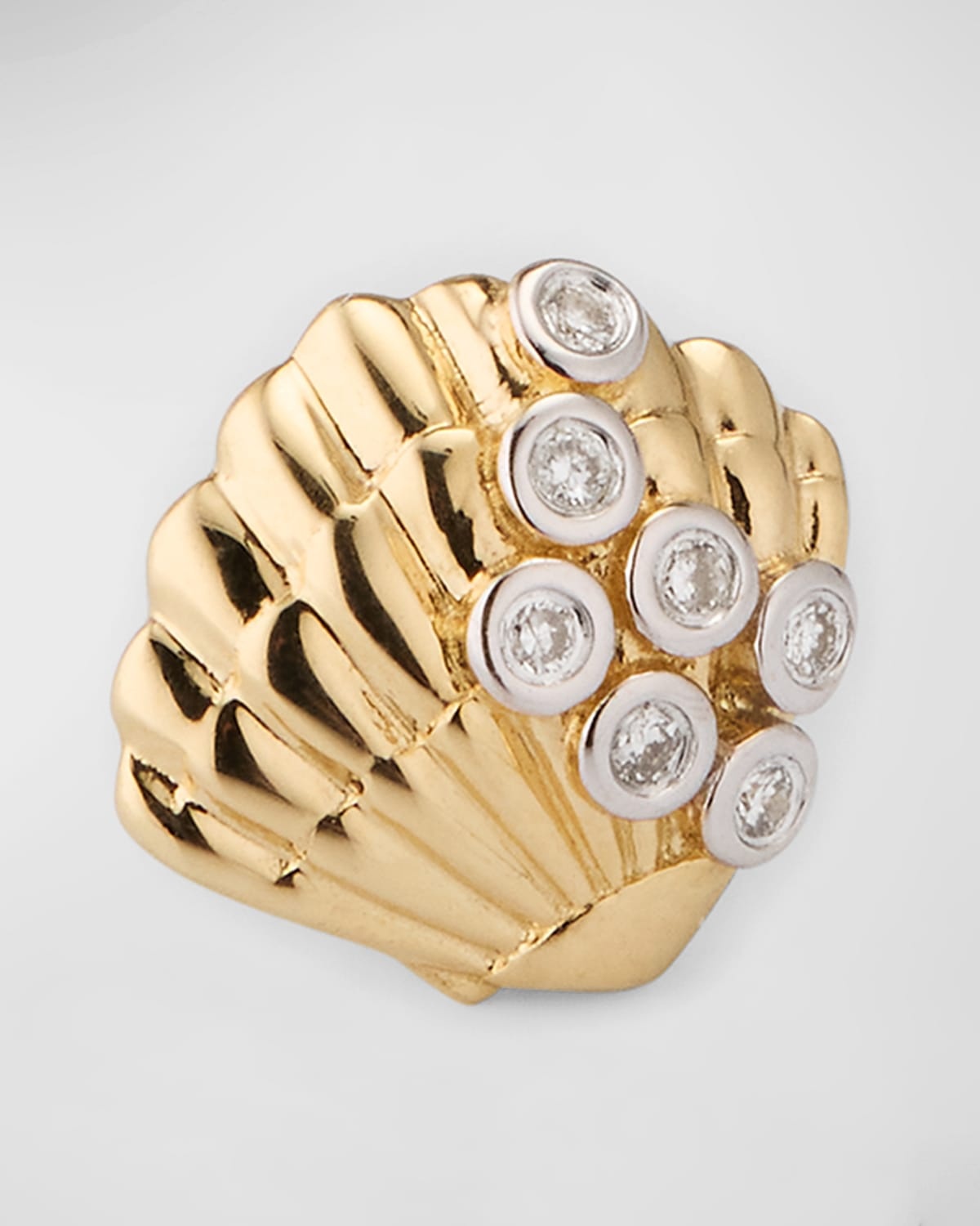 Clam Shell 14K Gold Diamond Stud Earring, Single - 3