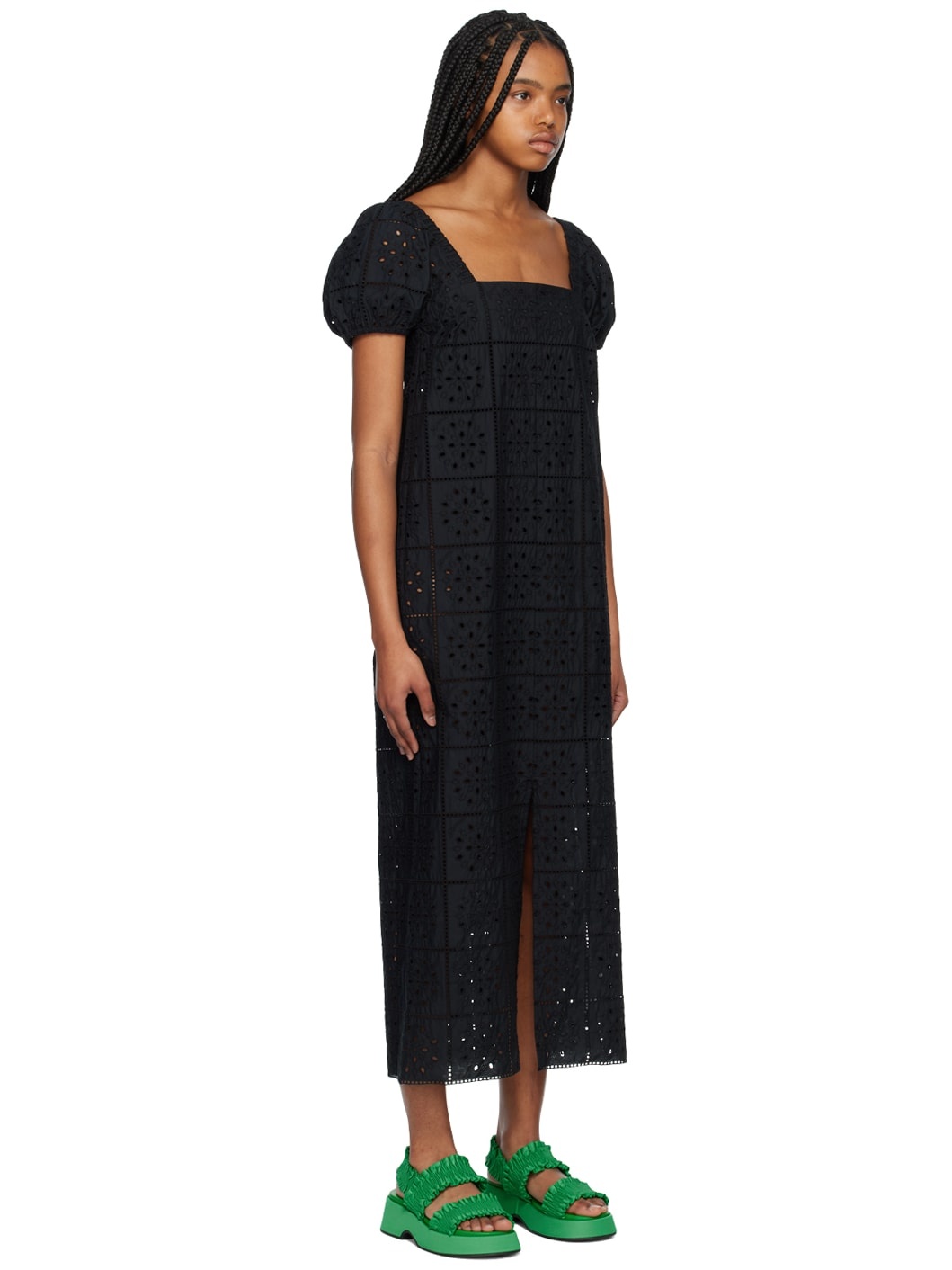 Black Puff Sleeve Midi Dress - 2