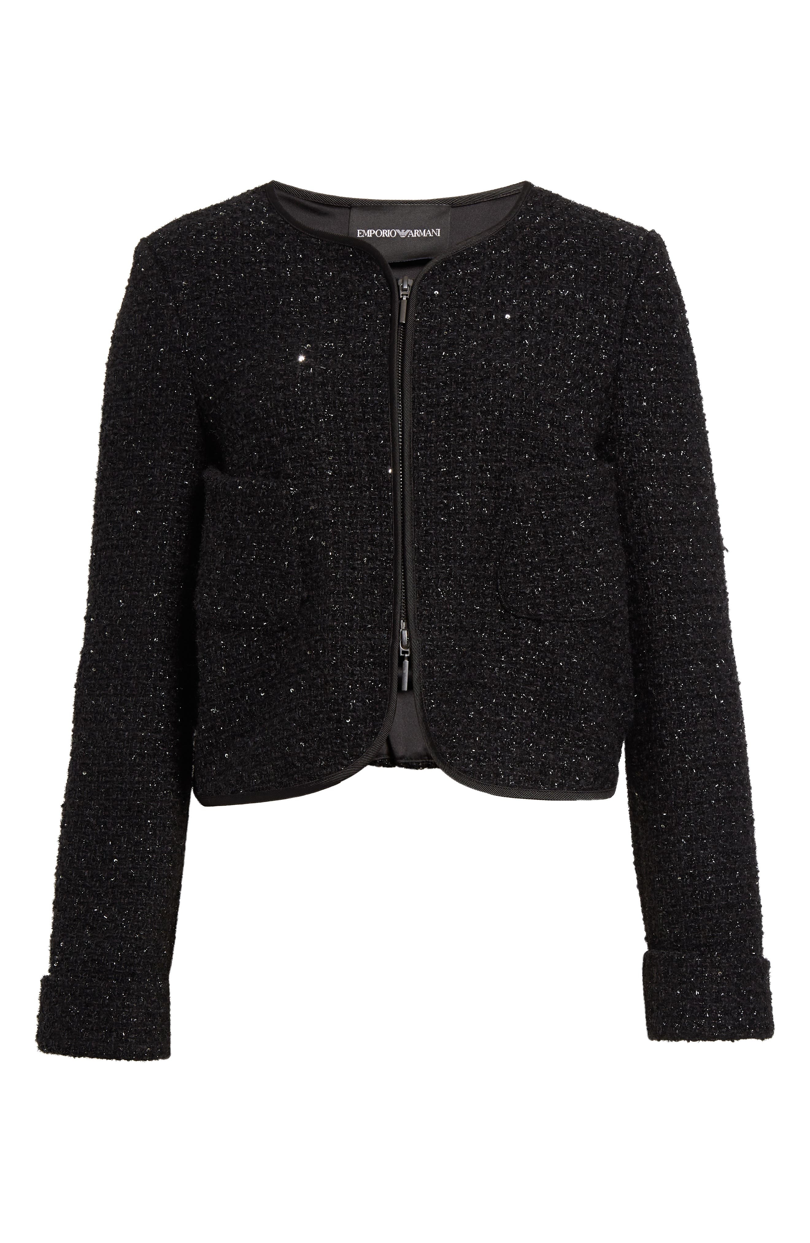 Emporio Armani Metallic Tweed Jacket in Solid Black at Nordstrom - 7