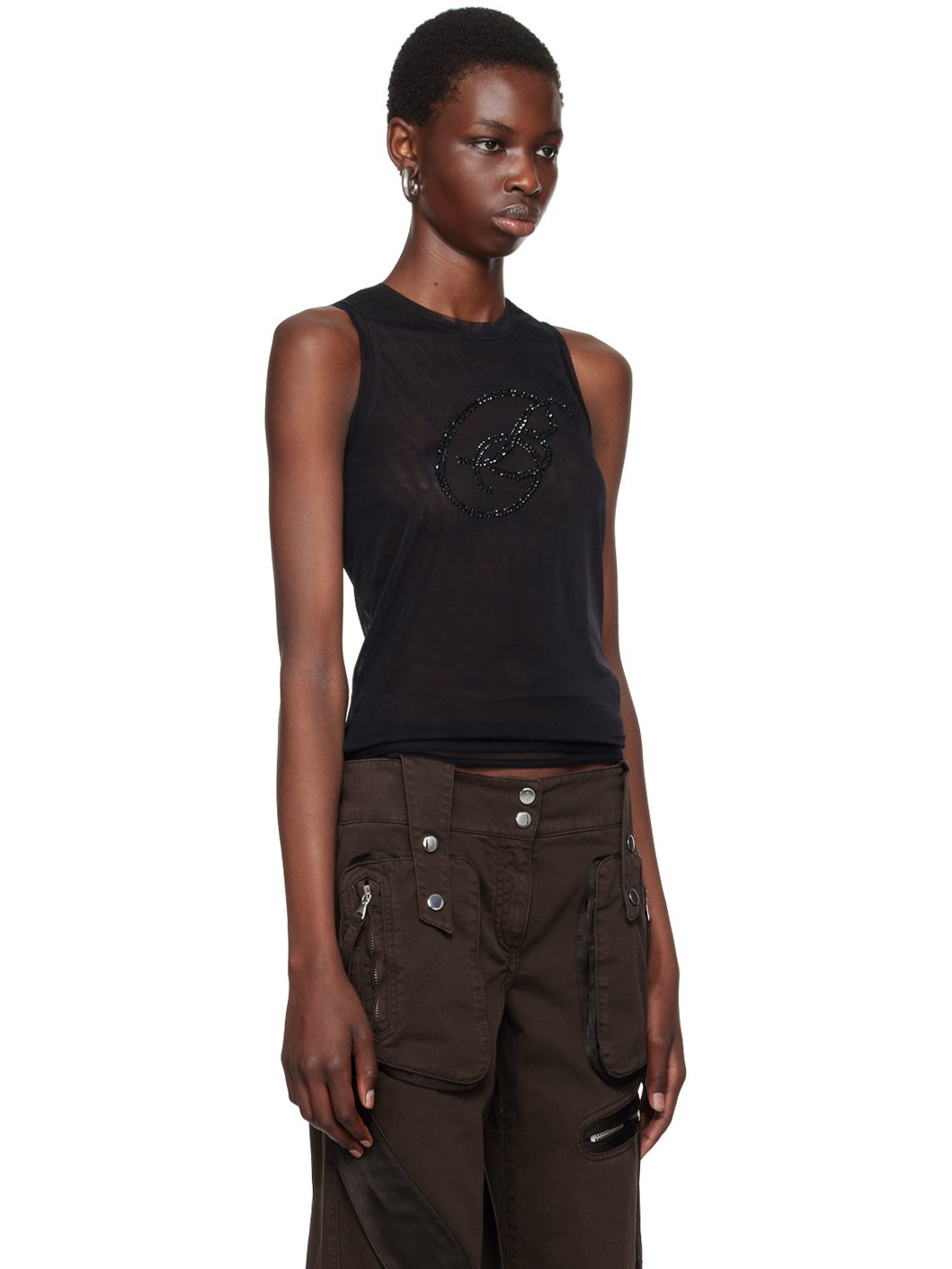 Black Rhinestone B Monogram Tank Top - 2