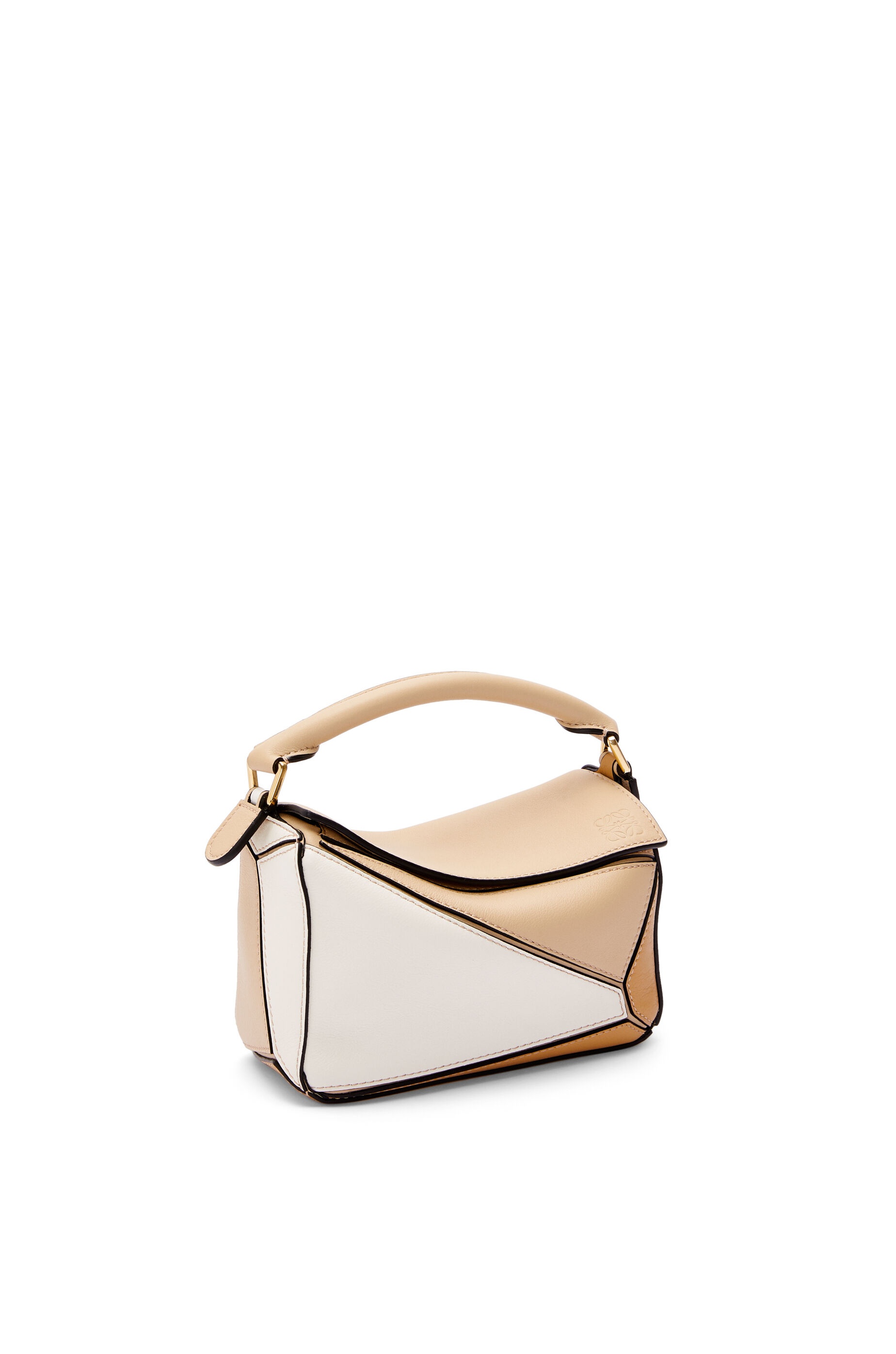 Loewe Mini Puzzle Bag In Classic Calfskin In Dusty Beige/soft White in  Metallic