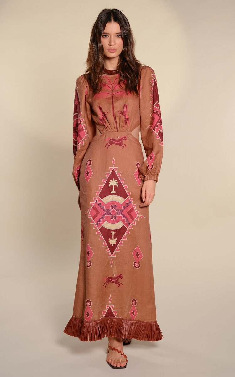 Geometric Horizon Linen Maxi Dress multi - 2