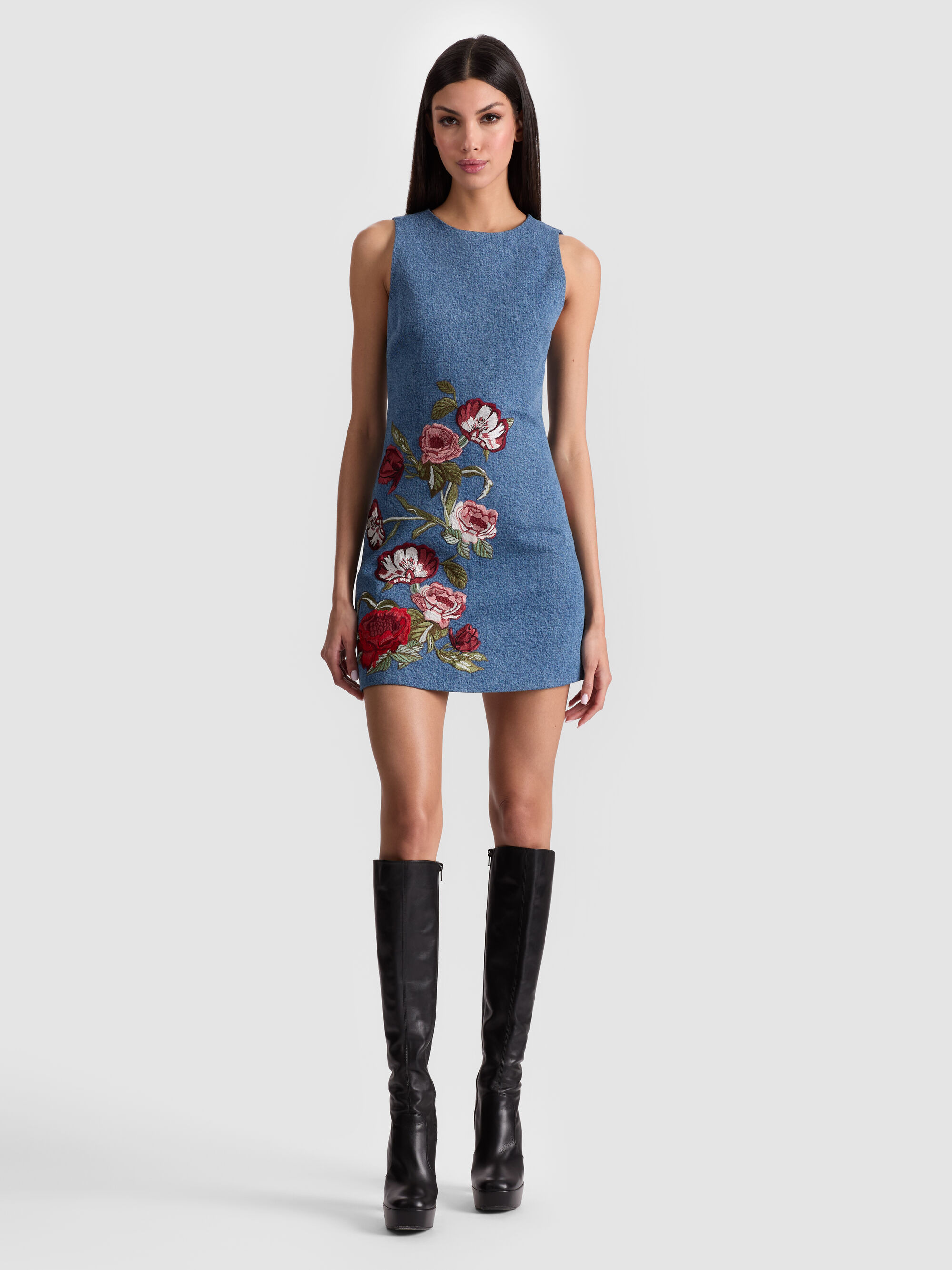 CADE EMBROIDERED DENIM MINI DRESS - 2