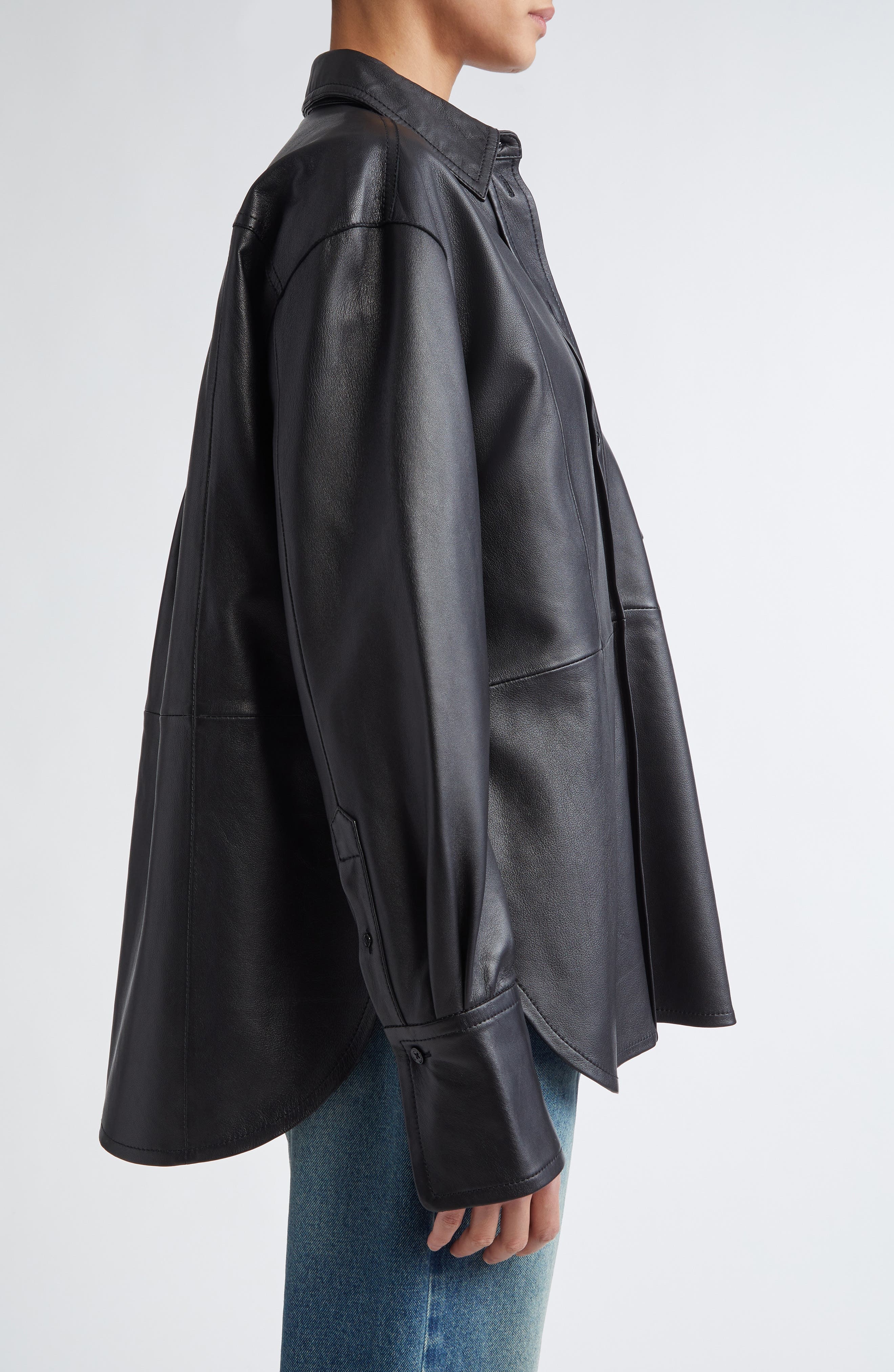 Victoria Beckham Oversize Leather Button-Up Shirt in Black at Nordstrom - 4