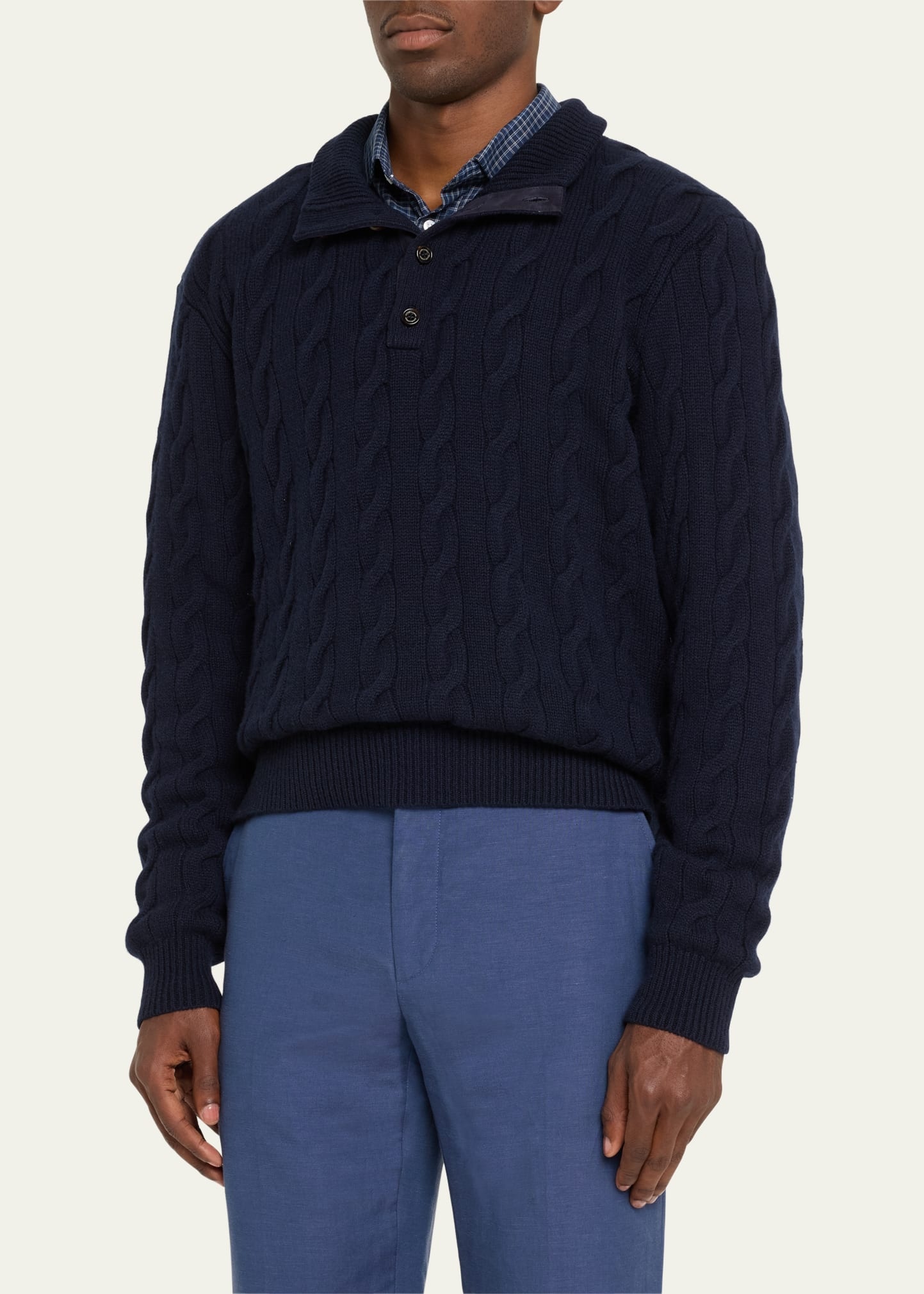 Men's 4-Button Cable Cashmere Sweater - 4