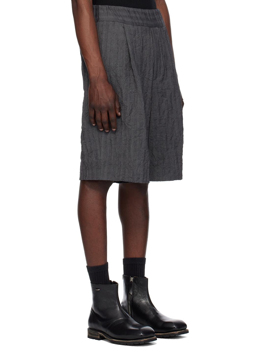 Navy Pleated Bermuda Shorts - 2