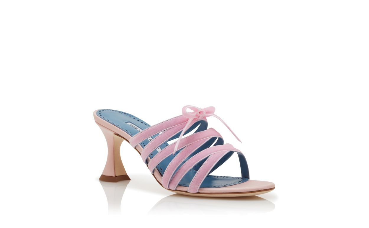 Pink Silk Criss-Cross Mules - 3