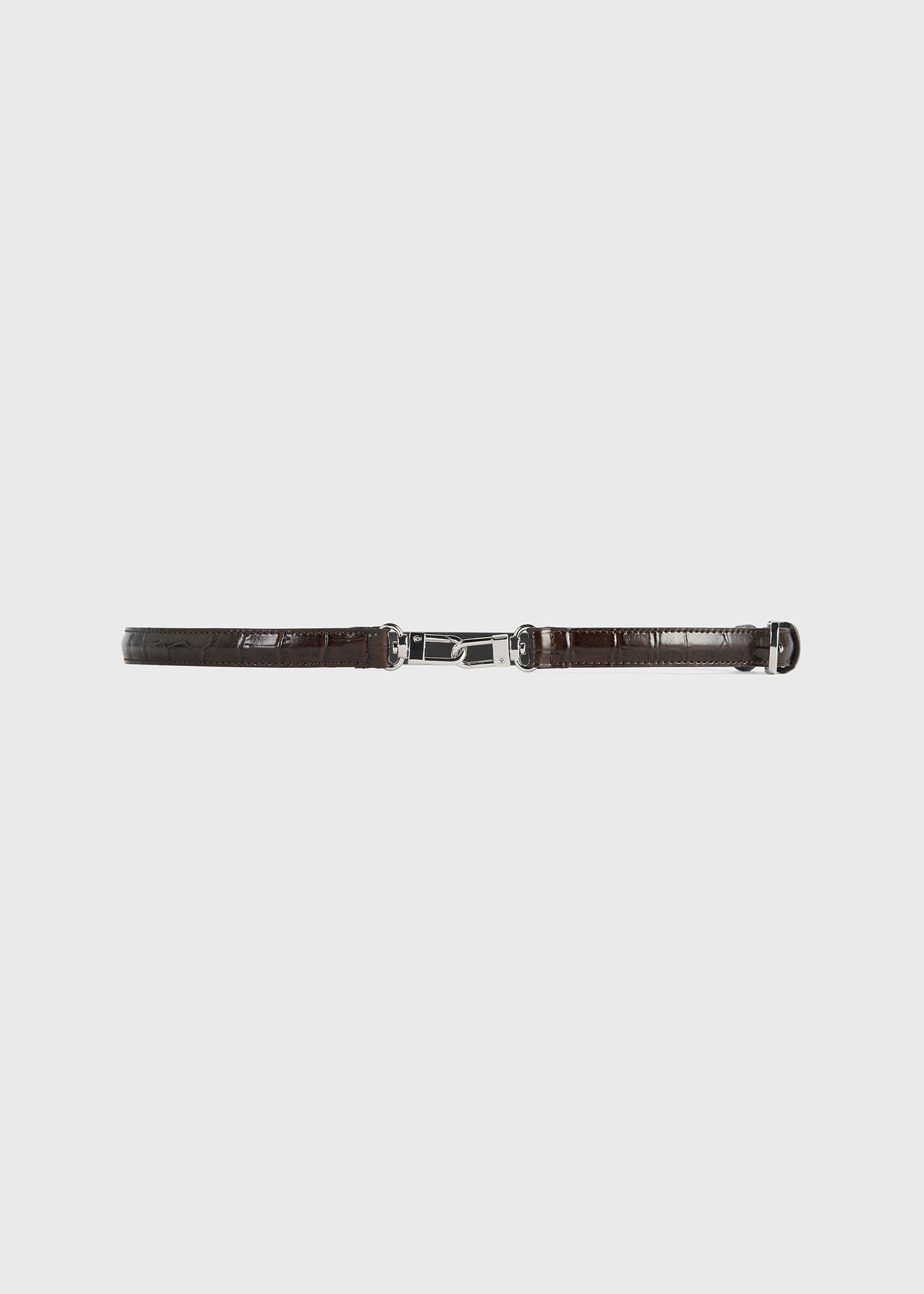 Double clasp leather belt dark brown croco - 6