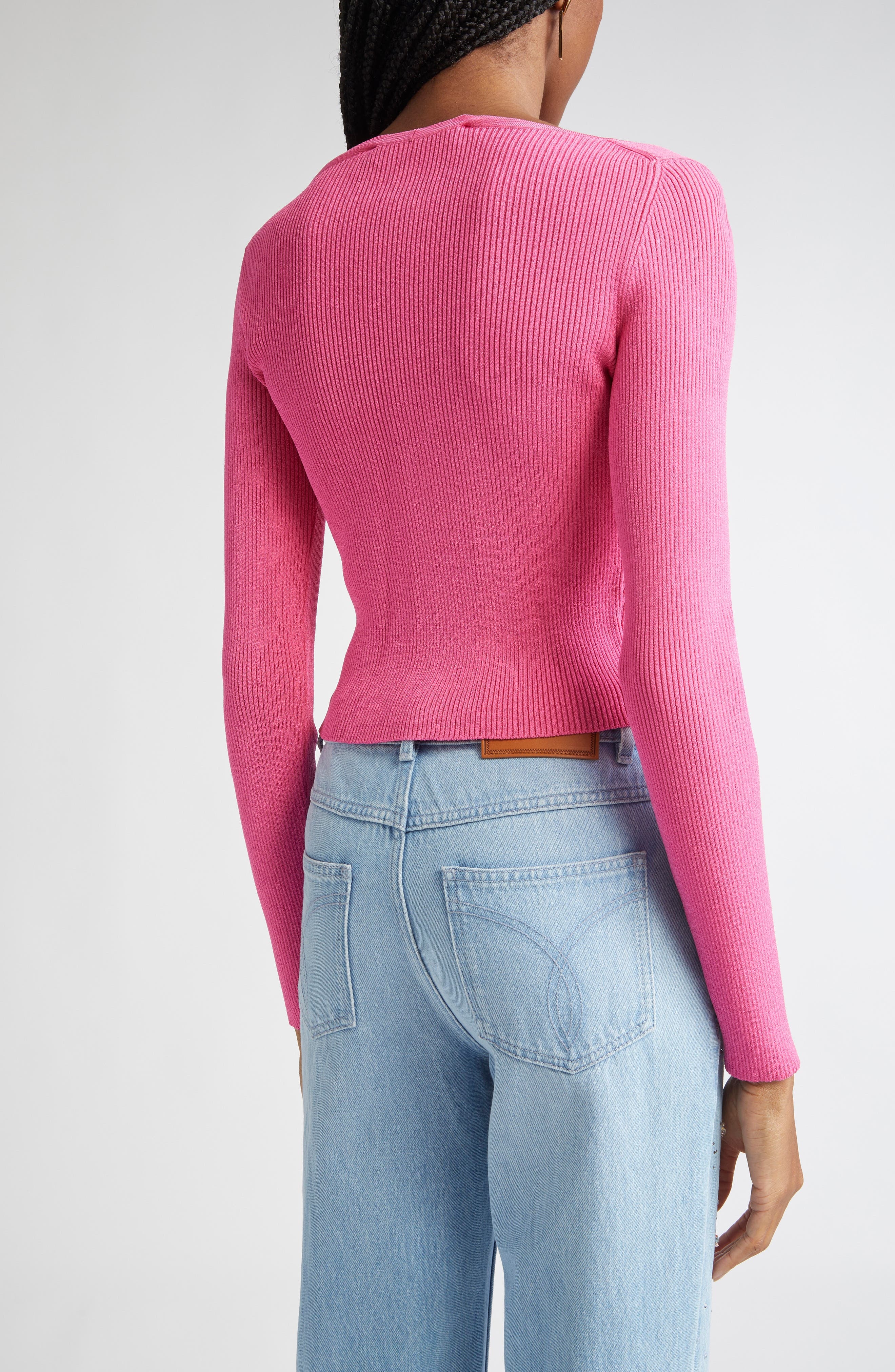 Versace Safety Pin Rib Cardigan in Dragon Fruit at Nordstrom - 3