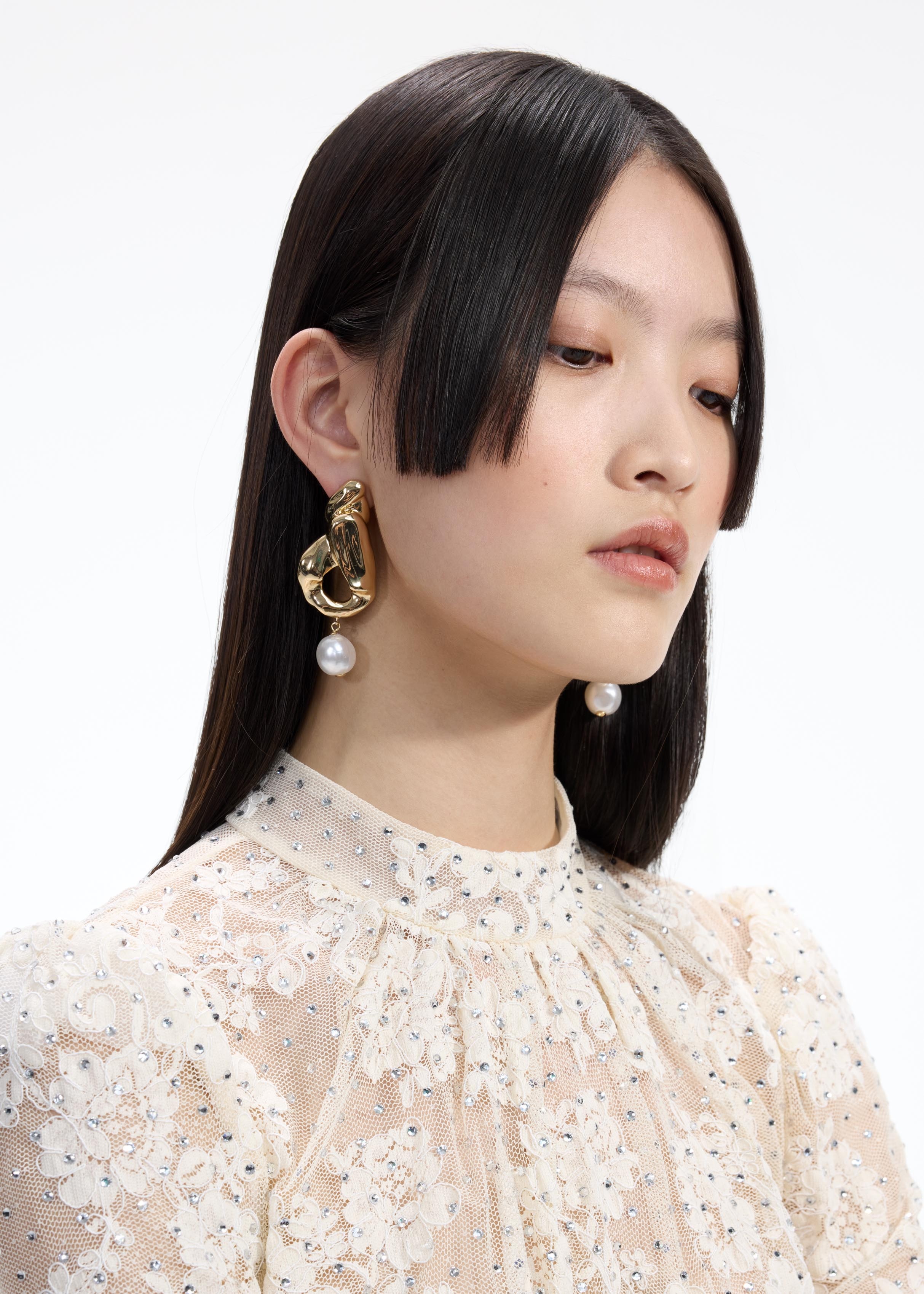 Gold Faux Pearl Drop Earrings - 3