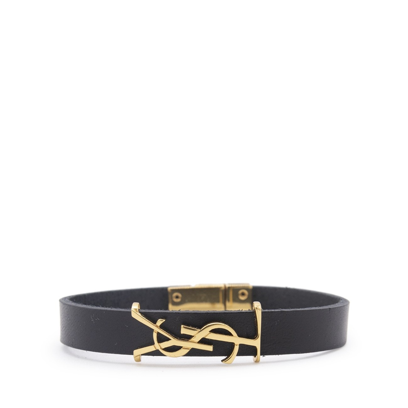 black leather ysl bracelet - 1