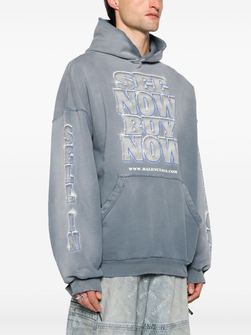 slogan-print cotton hoodie - 4