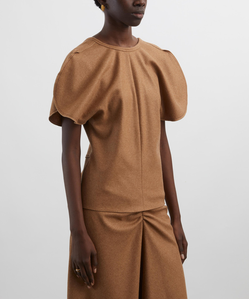 Victoria Beckham Toffee Melange Gathered Waist Midi Skirt outlook