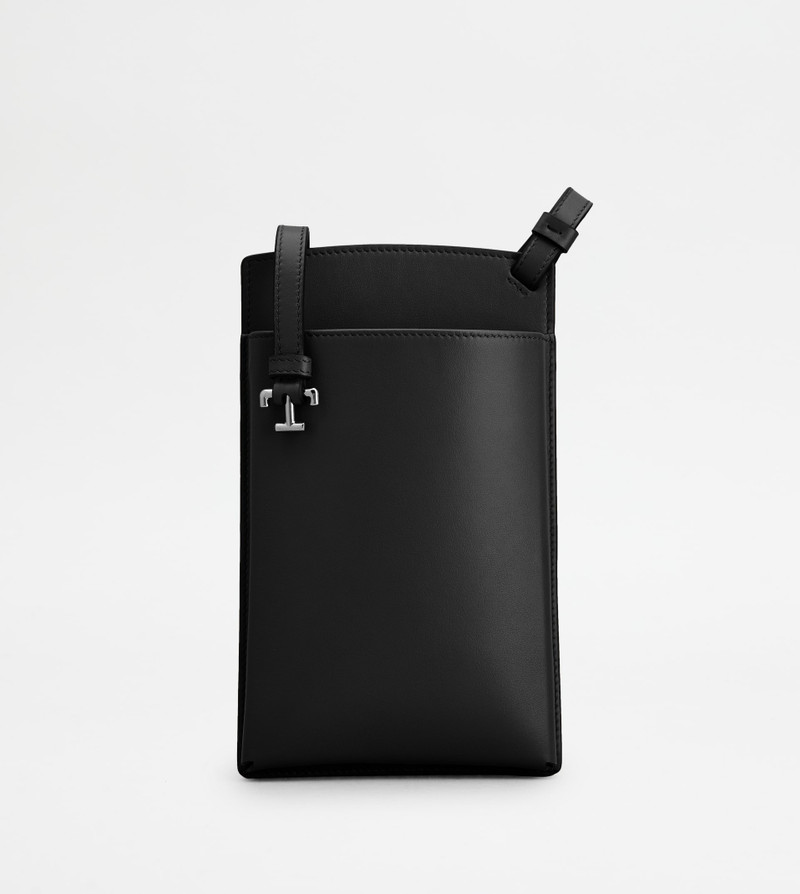 PHONE HOLDER IN LEATHER MEDIUM - BLACK 1