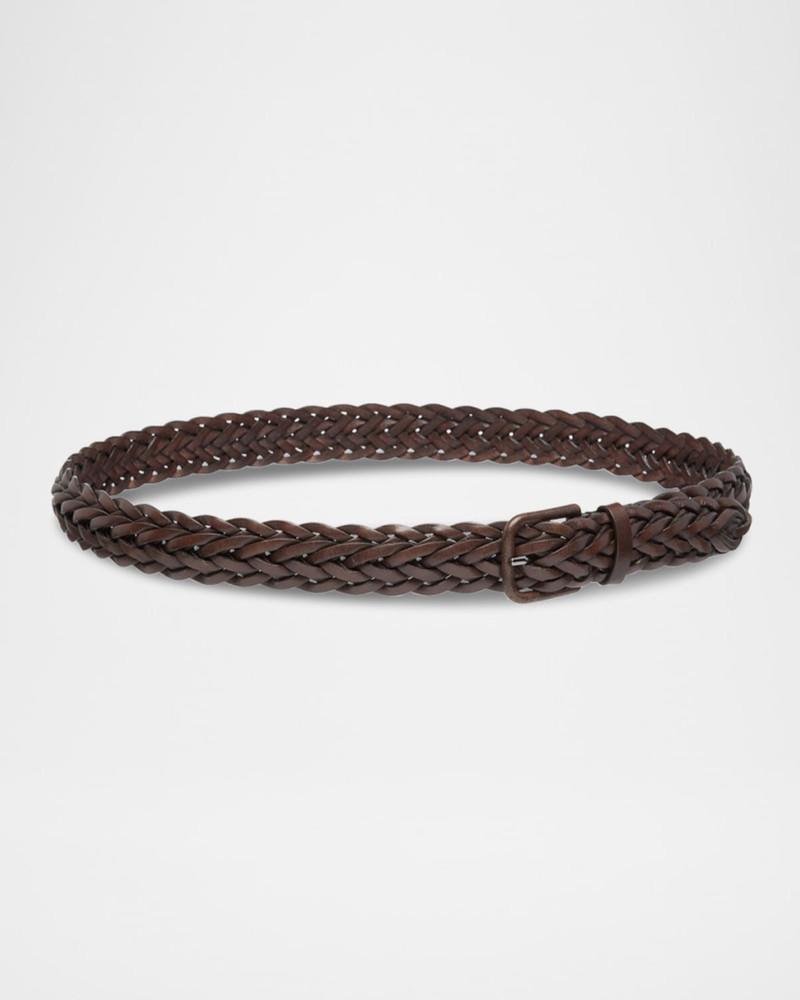 GIORGIO ARMANI Men's Covered-Buckle Braided Leather Belt outlook