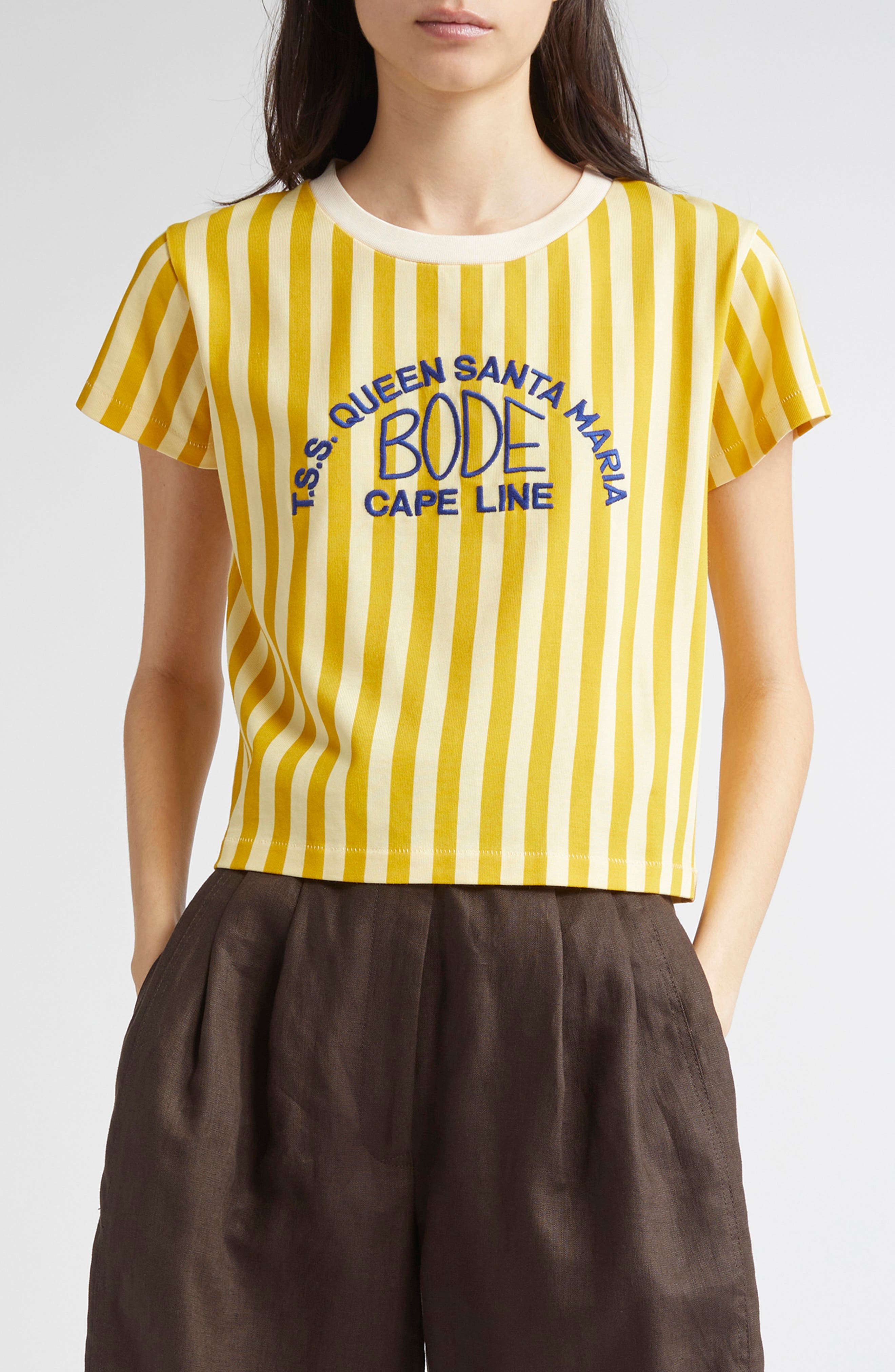 Bode Medalist Embroidered Stripe T-Shirt in Yellow Multi at Nordstrom - 1