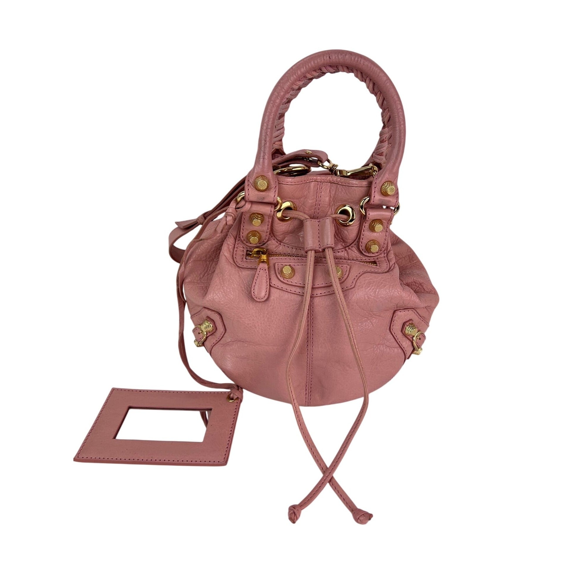 Balenciaga agneau Giant 12 Gold Hardware Mini Pompon Rose Pink Bucket Bag - 1