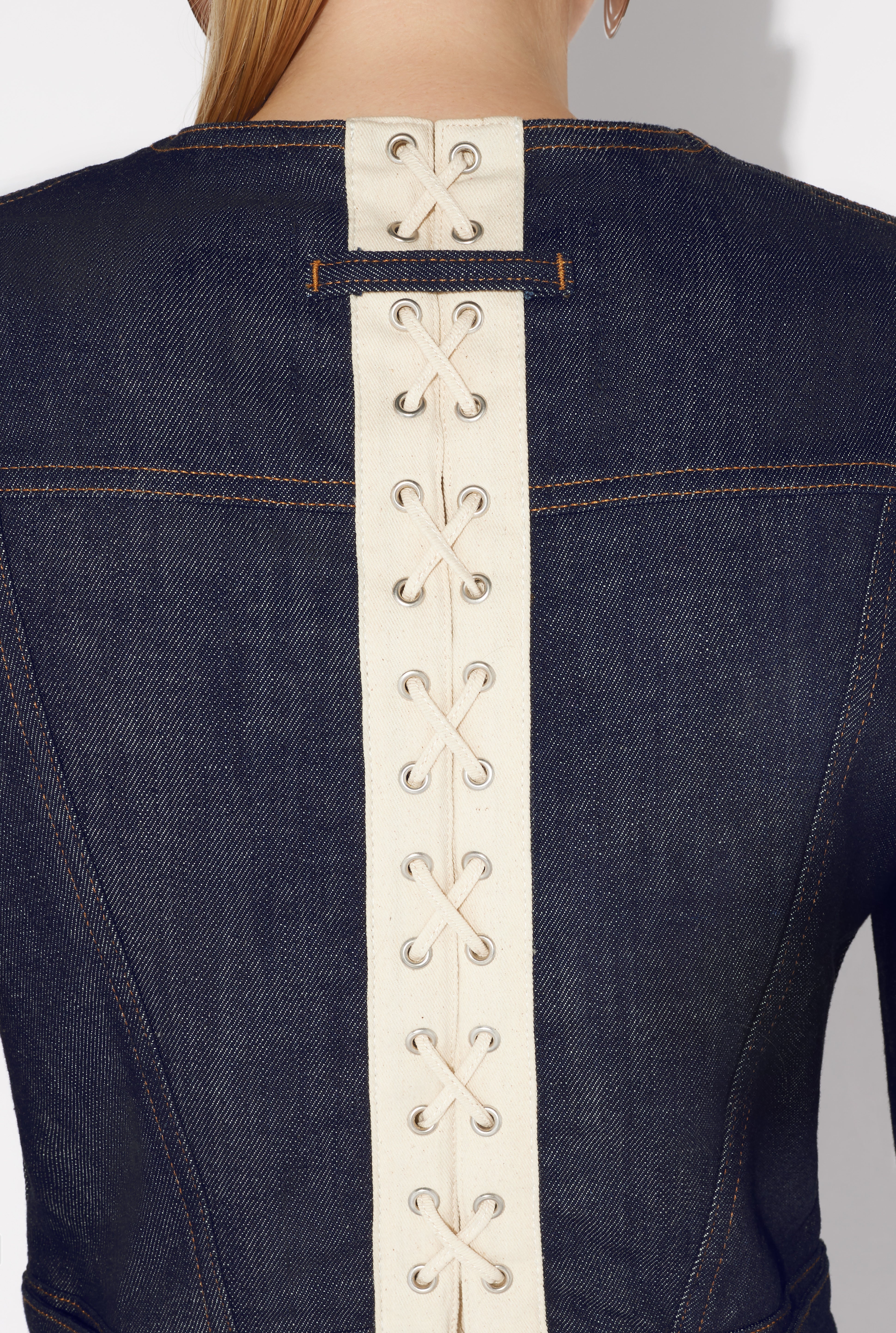 THE CONTRASTING LACE-UP DENIM JACKET - 5