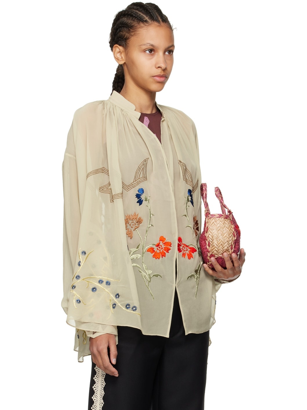 Taupe Flower Study Blouse - 2