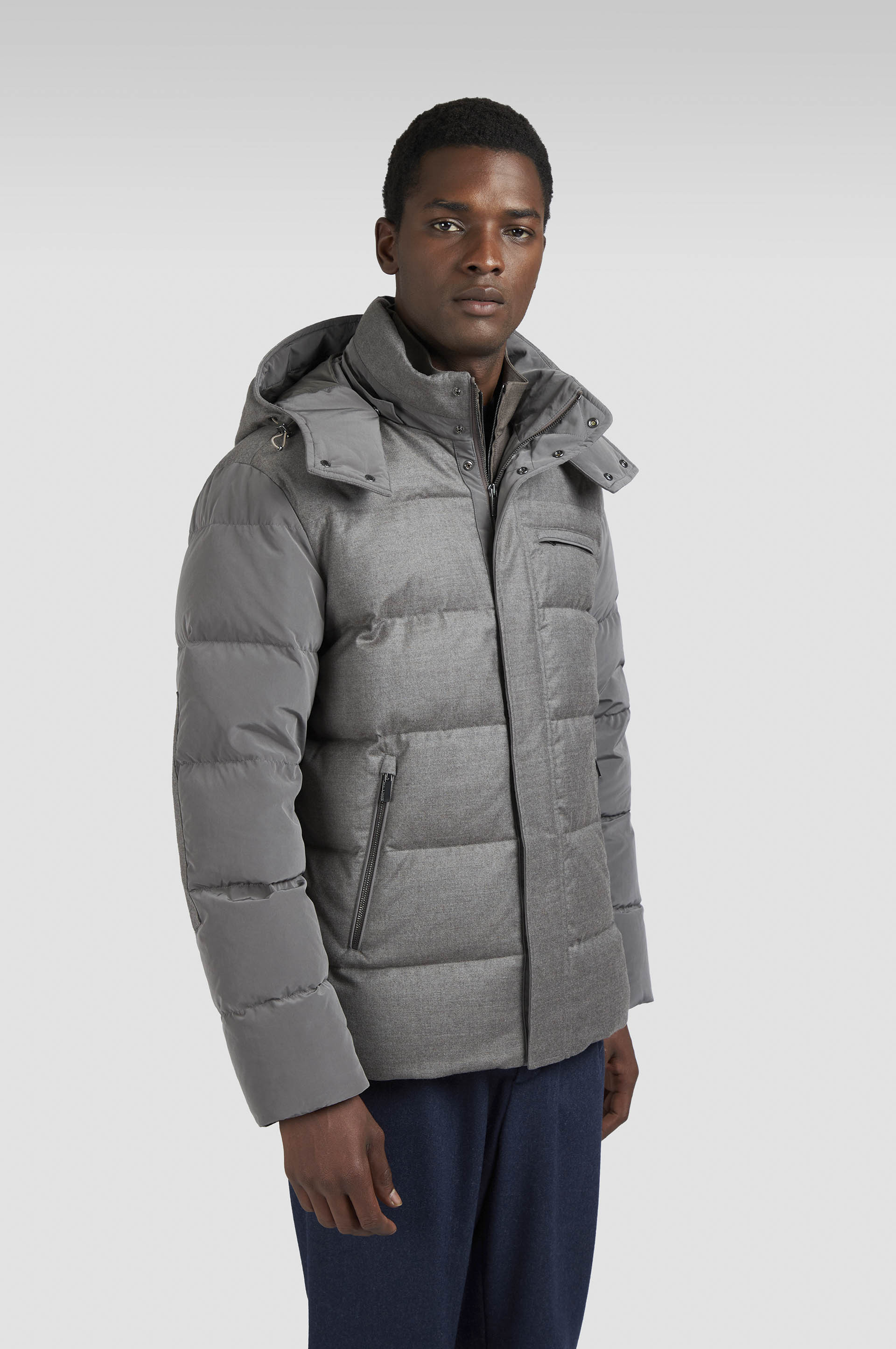 WOOL AND SILK PUFFER JACKET WITH CONTRAST INSERTS - 7