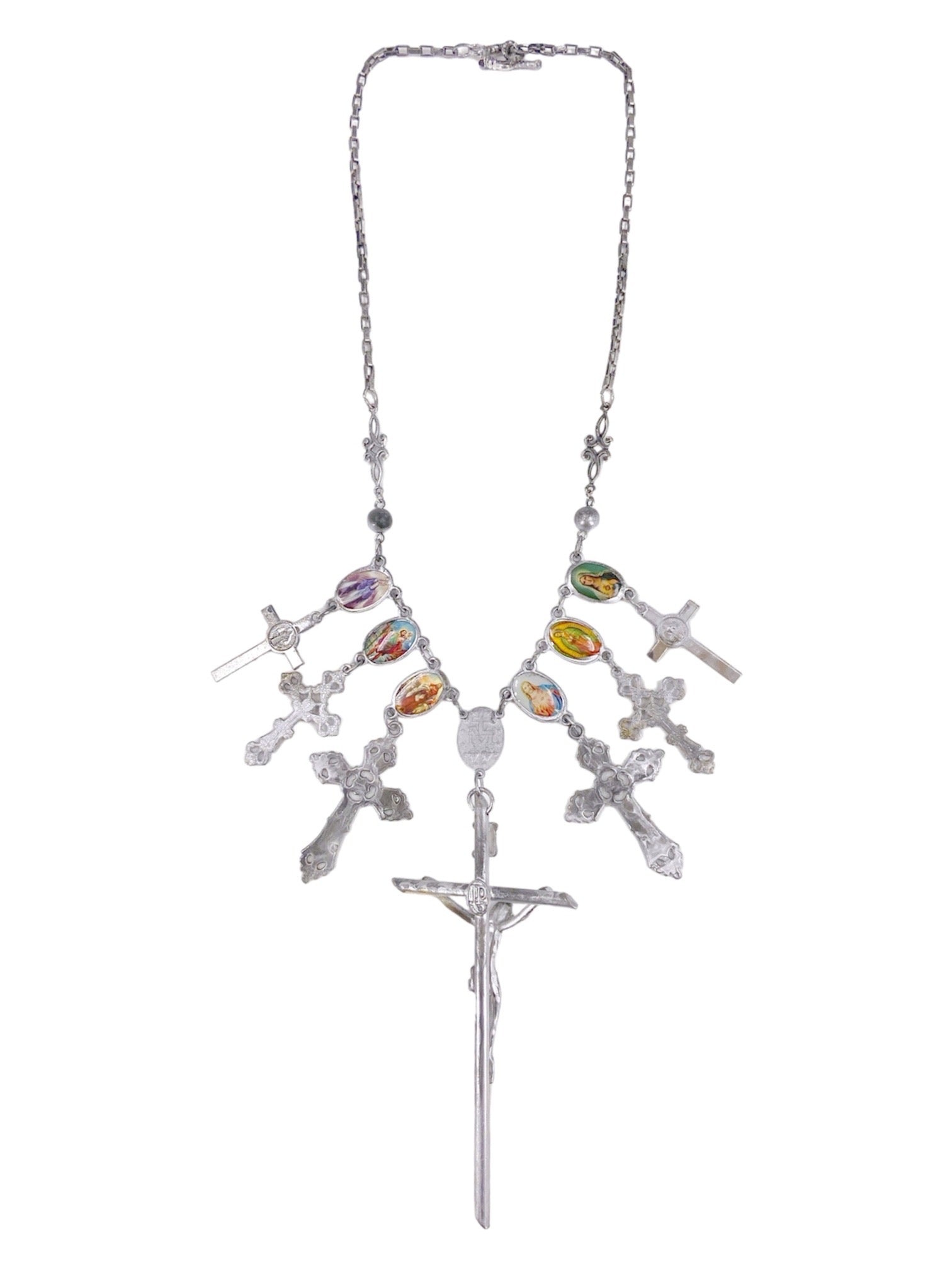 Jean Paul Gaultier 90S Sample 7 Cross Enamel Christian Pendant Chain Necklace - 3