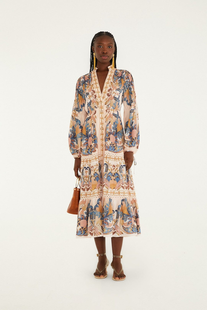 Soft Pink Sea Garden Scarf Pleated Midi Dress 1