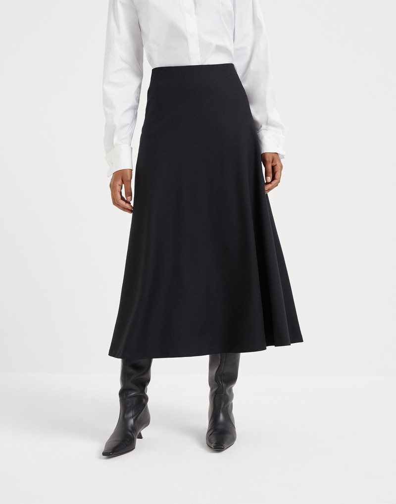 Stretch virgin wool twill flute skirt 1