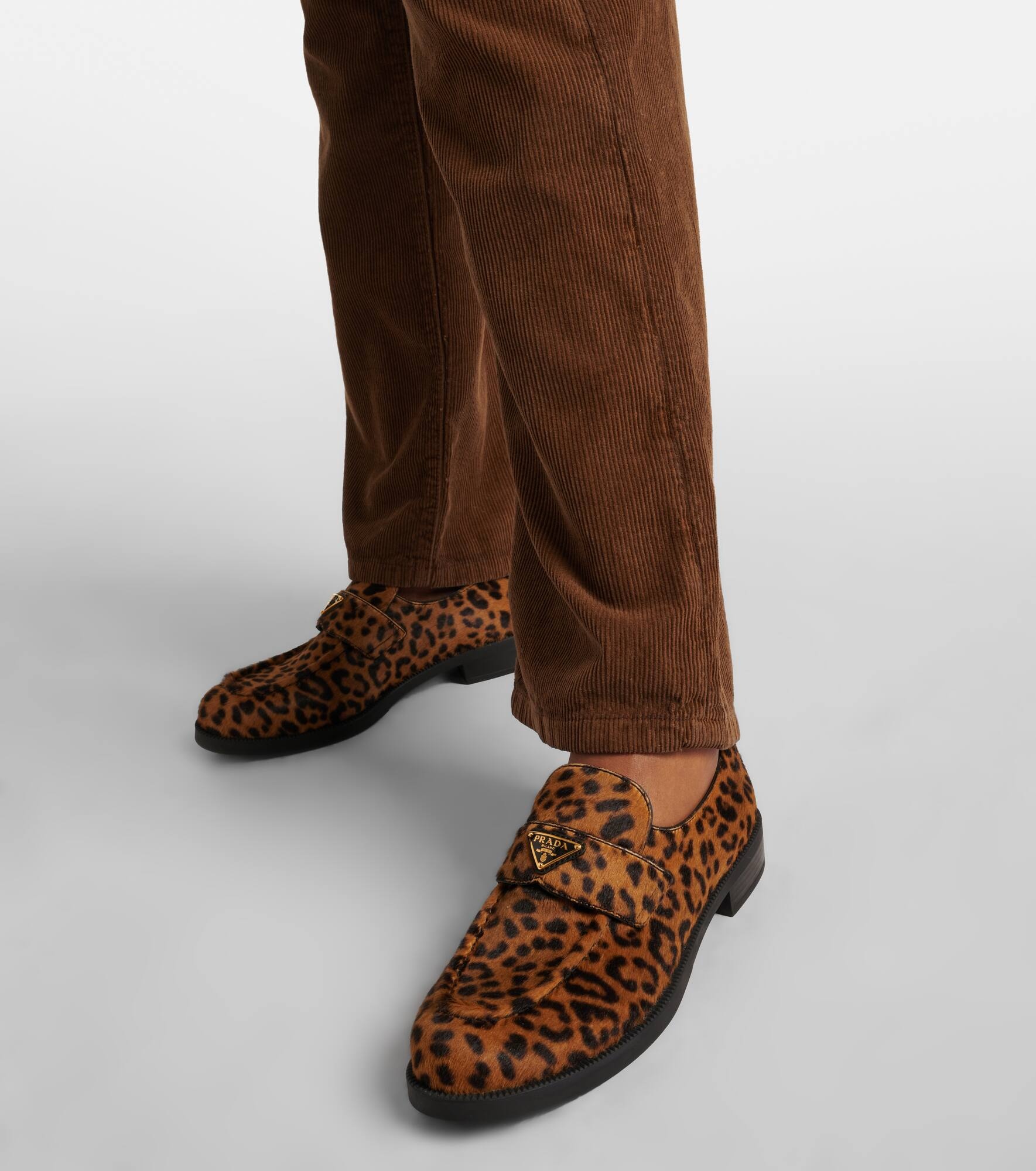 Logo leopard-print calf hair loafers - 4