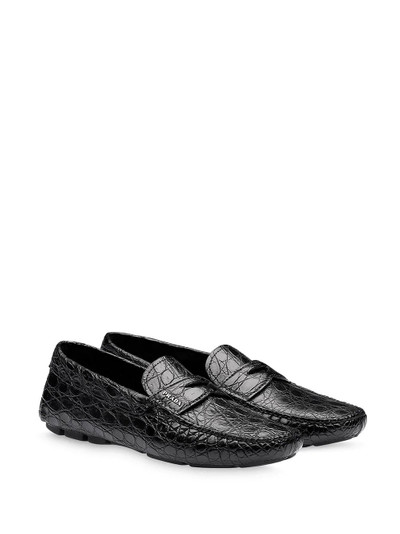 Prada crocodile-effect penny-slot loafers outlook