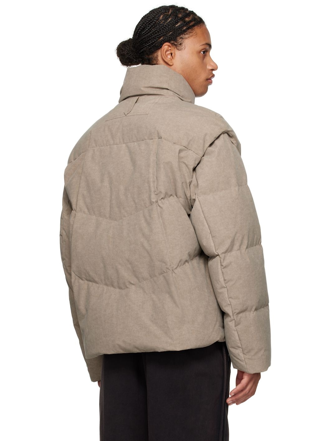 Taupe Detachable Sleeves Down Jacket - 3