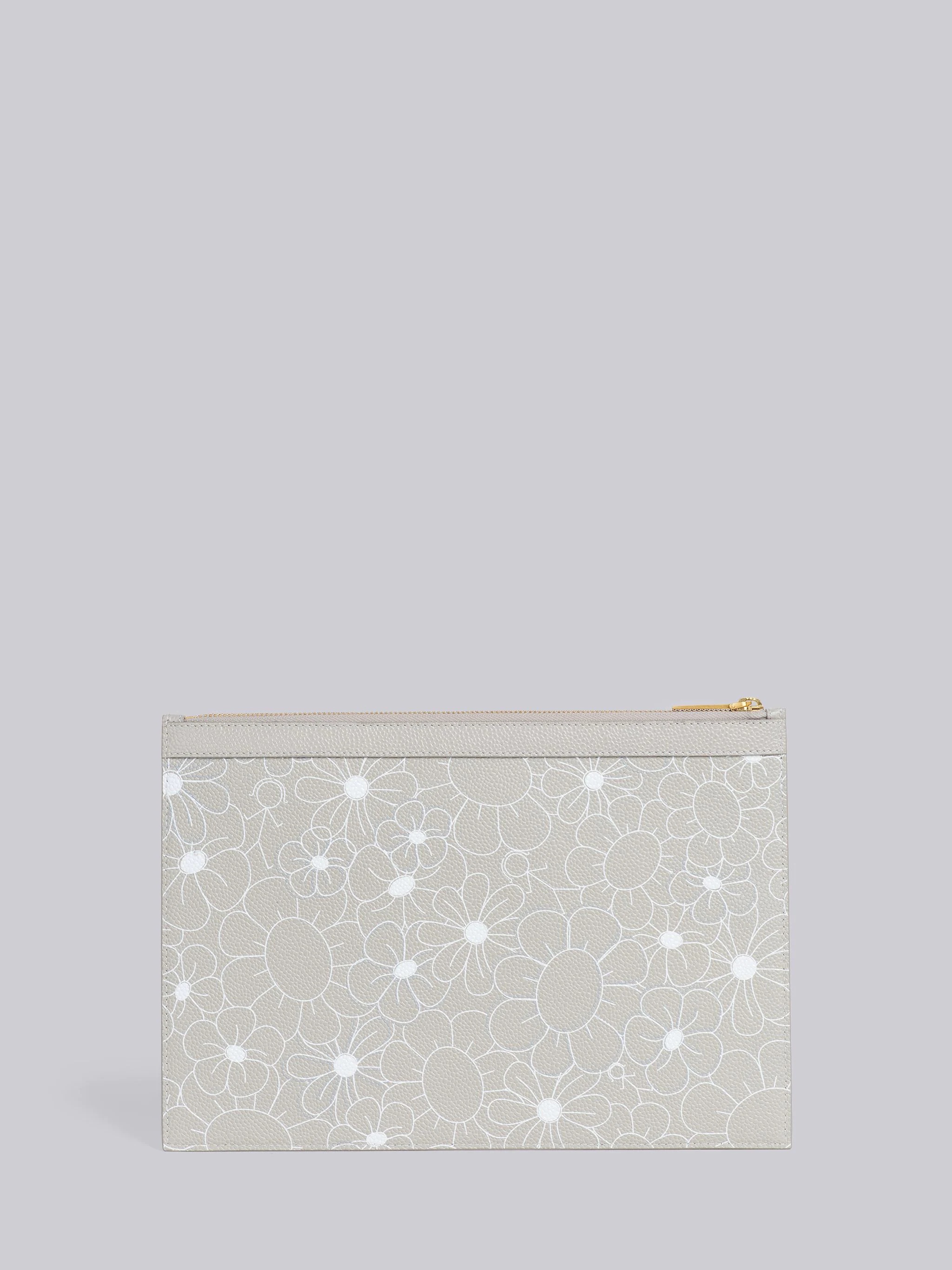 Light Grey 3d Floral Print Pebble Grain Leather Small Document Holder - 3