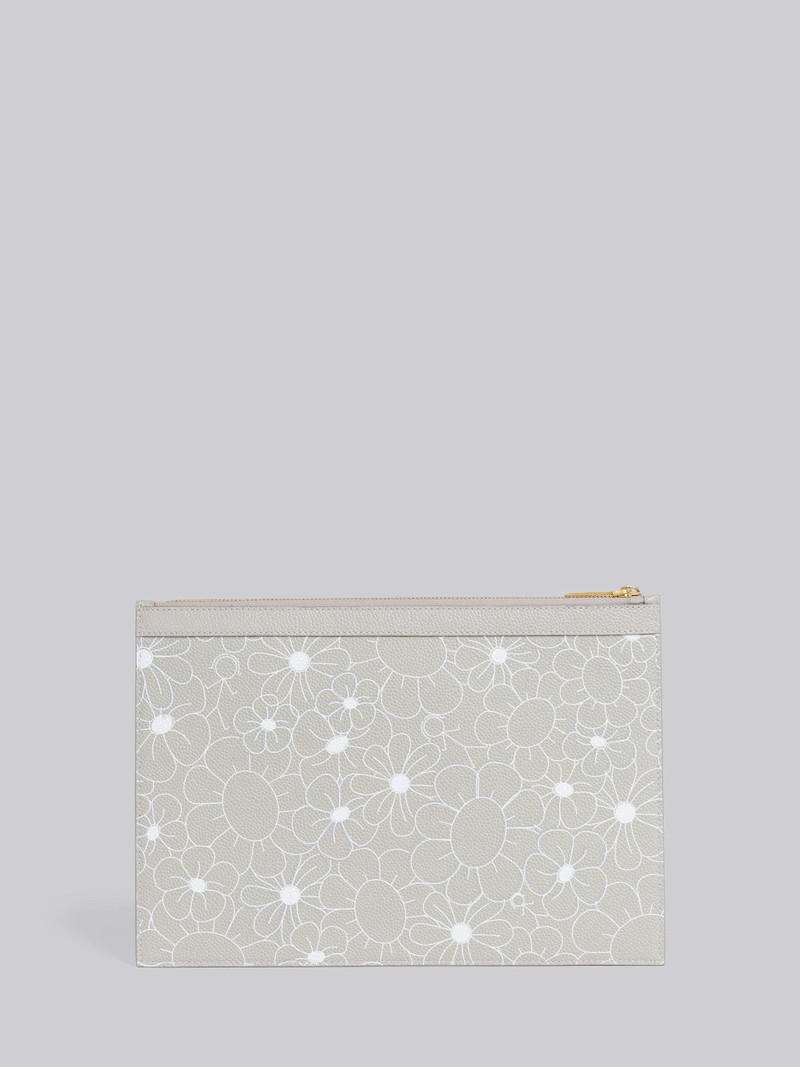 Light Grey 3d Floral Print Pebble Grain Leather Small Document Holder 3