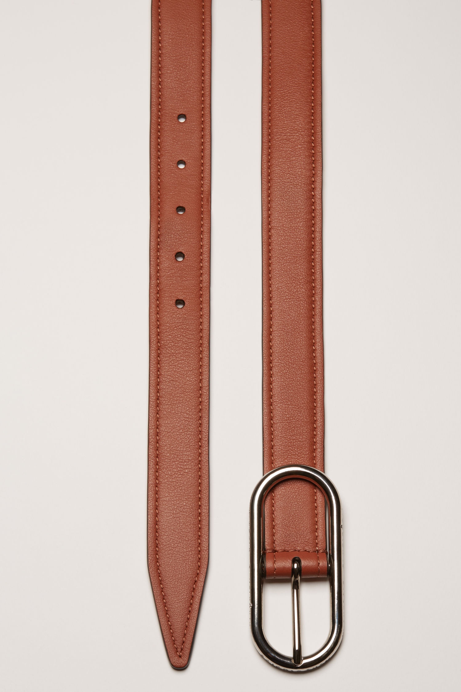 Logo-buckle leather belt almond brown - 3