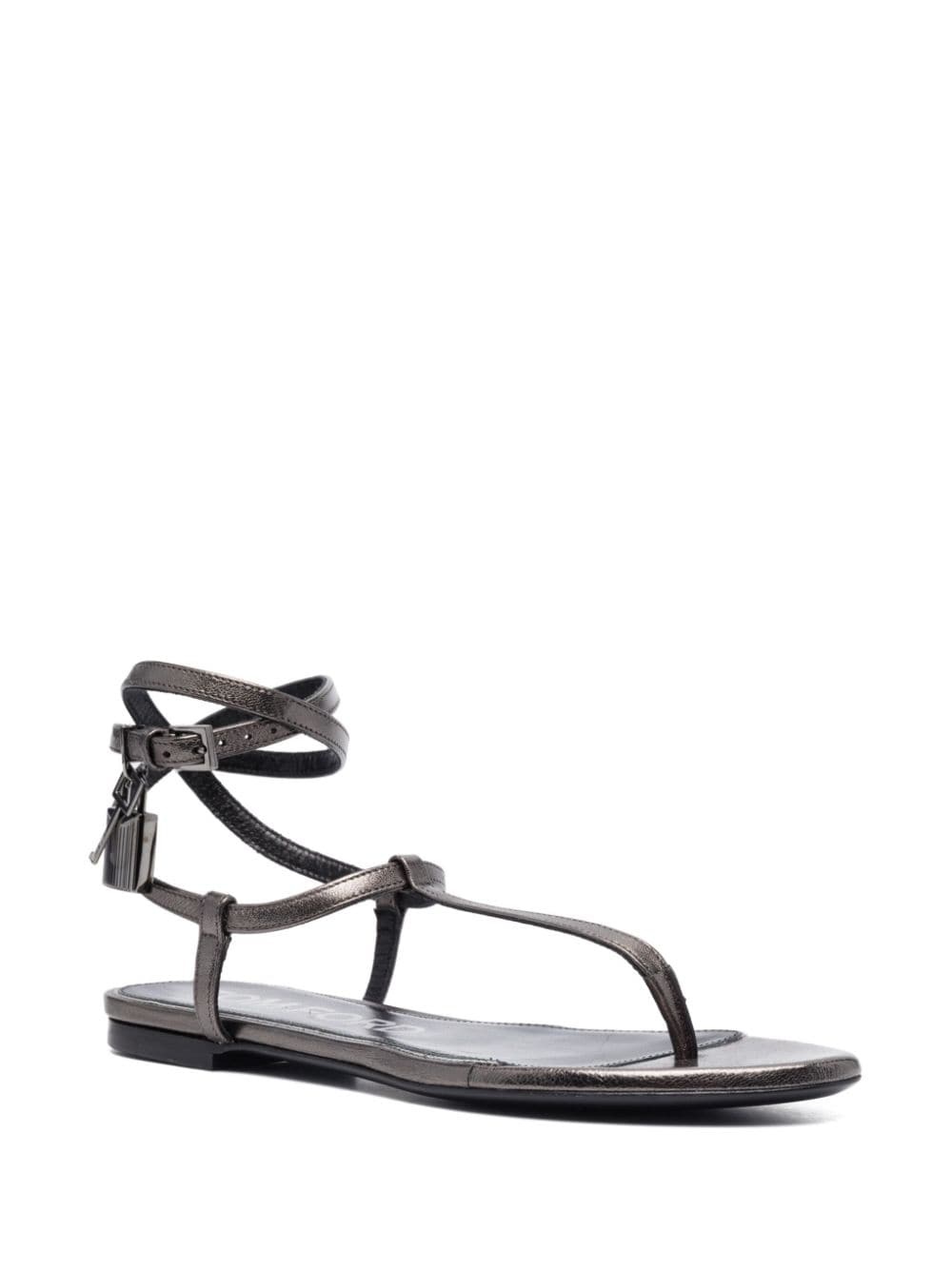 Padlock laminated-leather flat sandals - 2