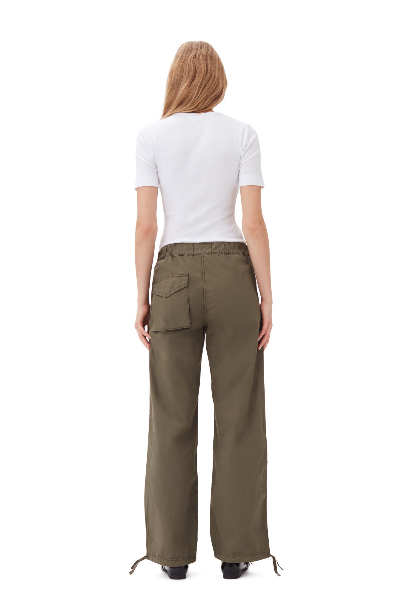 GREEN WASHED COTTON CANVAS DRAWSTRING TROUSERS - 4