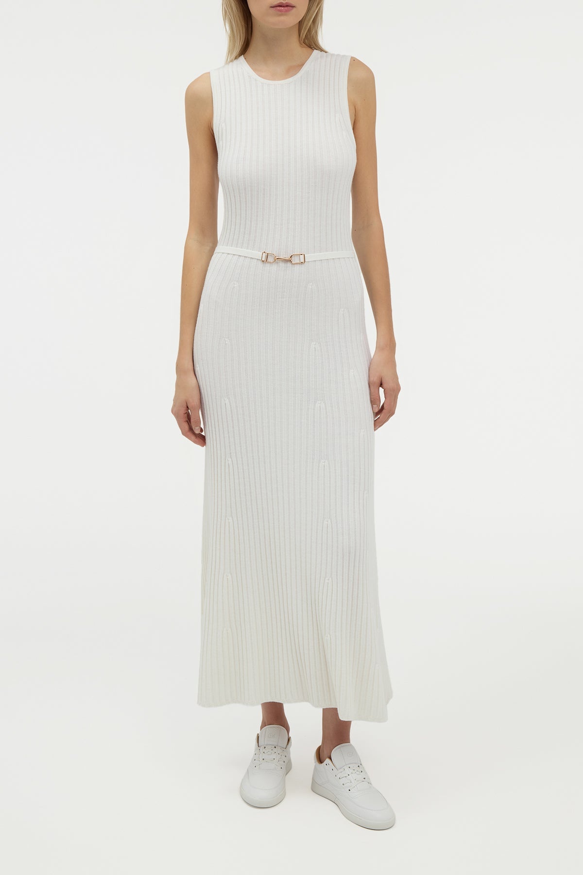 Meier Knit Midi Dress in Ivory Merino Wool Cashmere - 3
